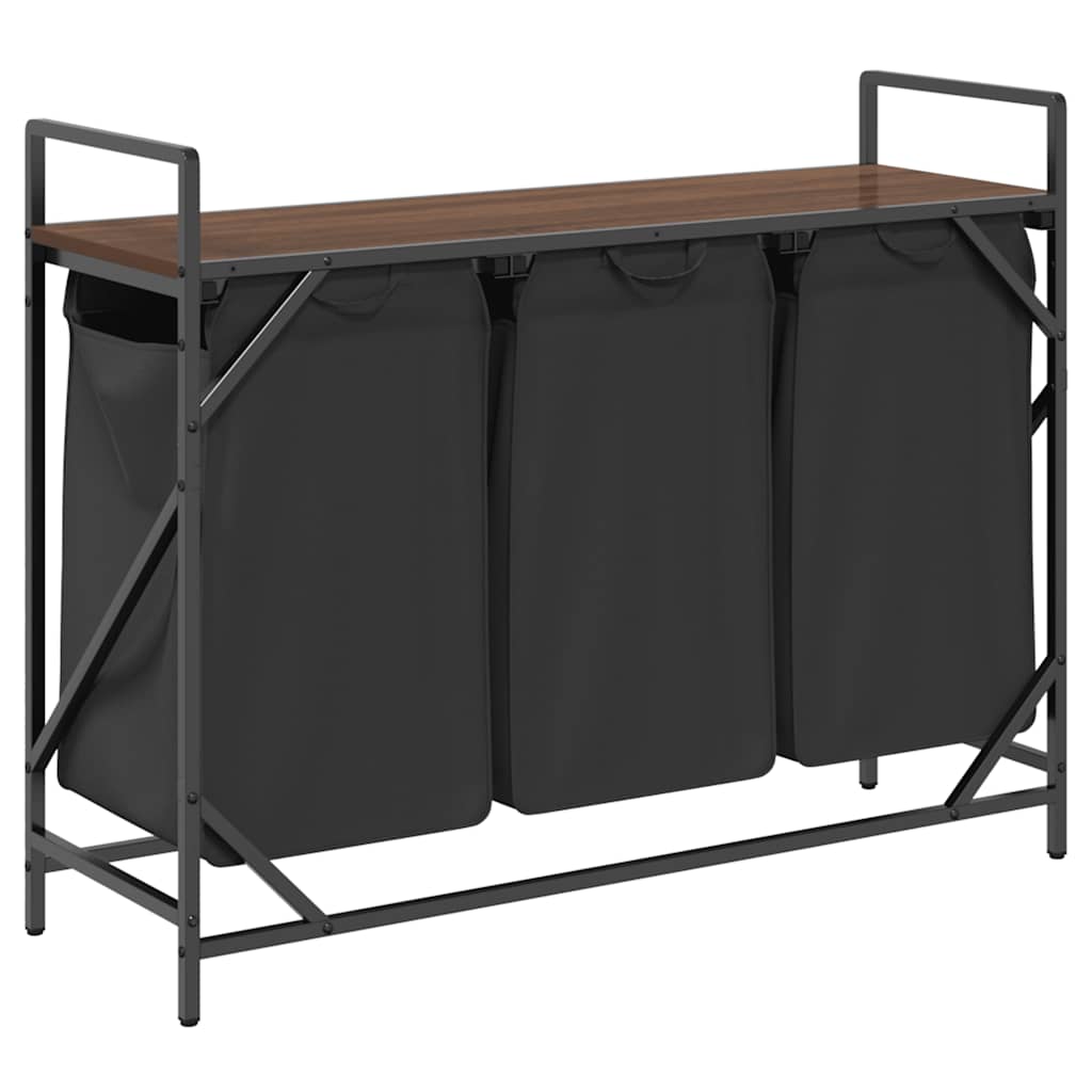 skittentøyskurv 3 rom med hylle brun eik