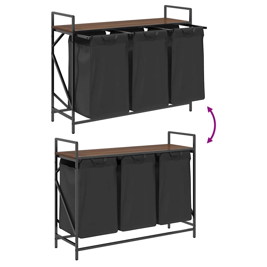 skittentøyskurv 3 rom med hylle brun eik