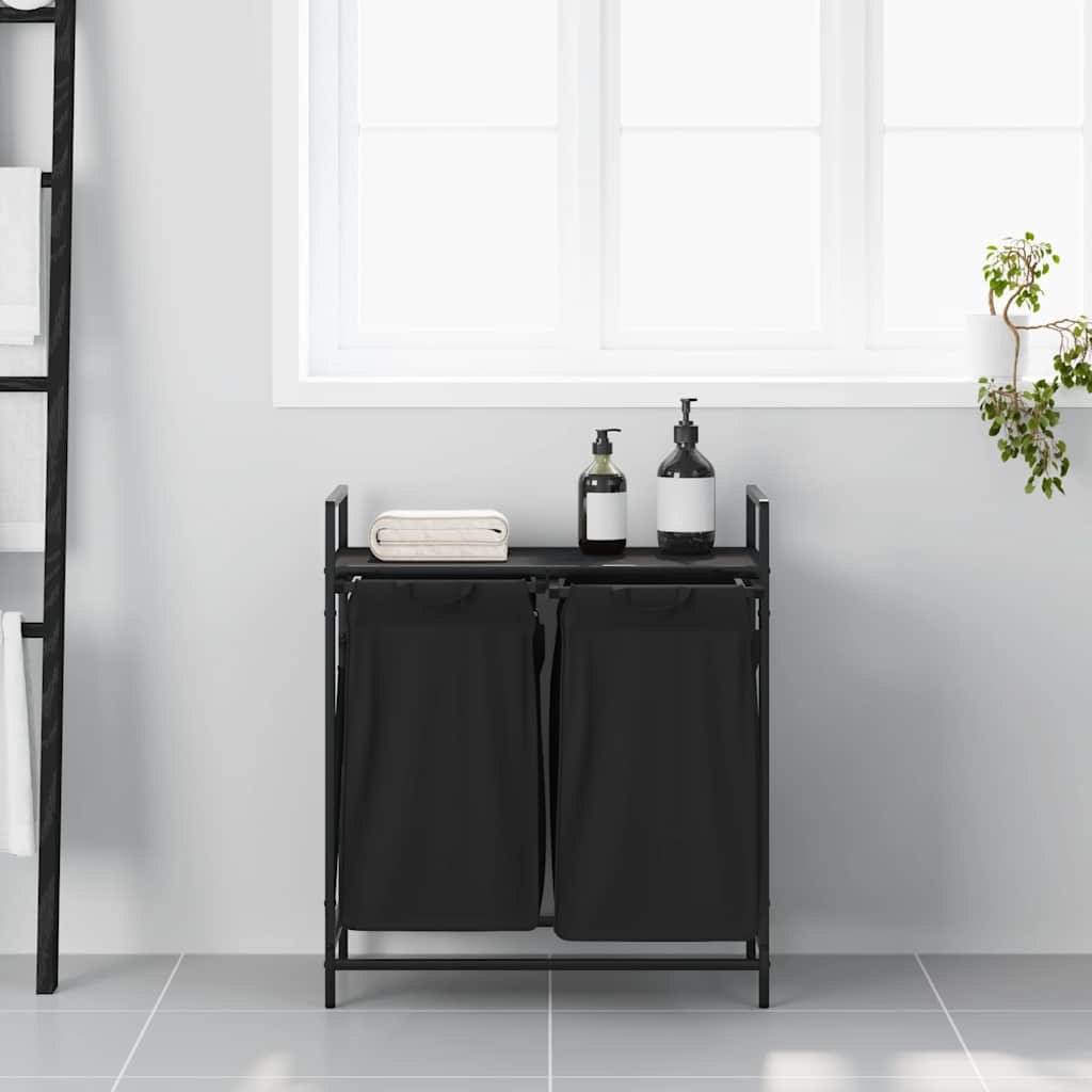 skittentøyskurv 2 rom med hylle svart eik