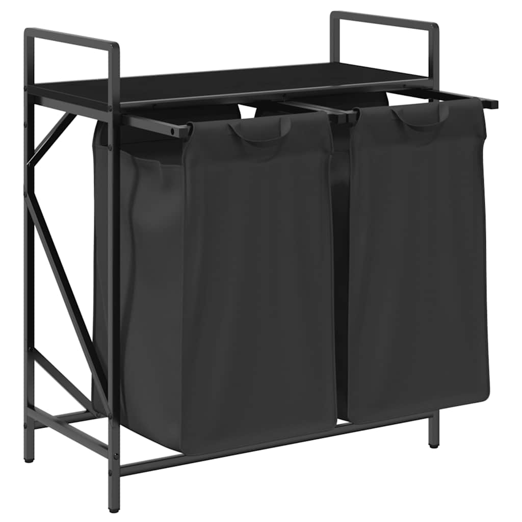 skittentøyskurv 2 rom med hylle svart eik