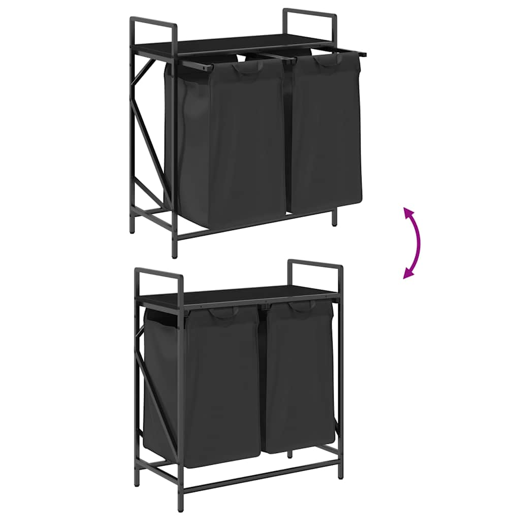 skittentøyskurv 2 rom med hylle svart eik