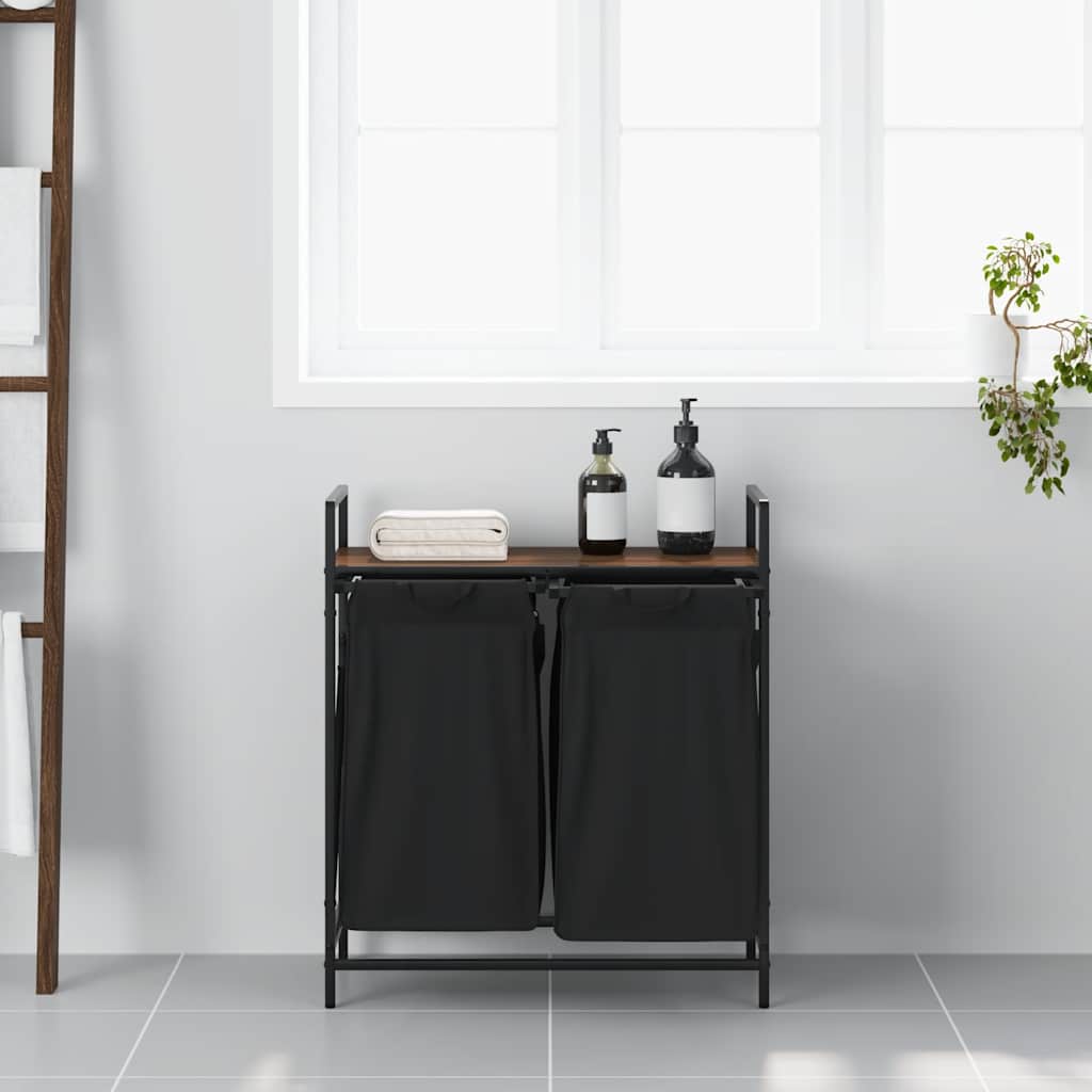 skittentøyskurv 2 rom med hylle brun eik