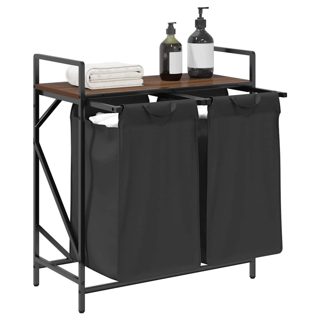 skittentøyskurv 2 rom med hylle brun eik