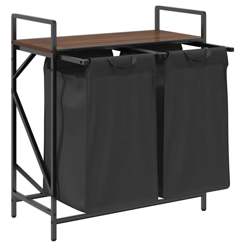 skittentøyskurv 2 rom med hylle brun eik