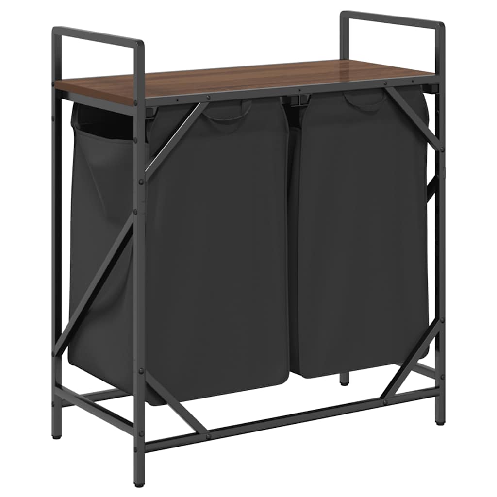 skittentøyskurv 2 rom med hylle brun eik