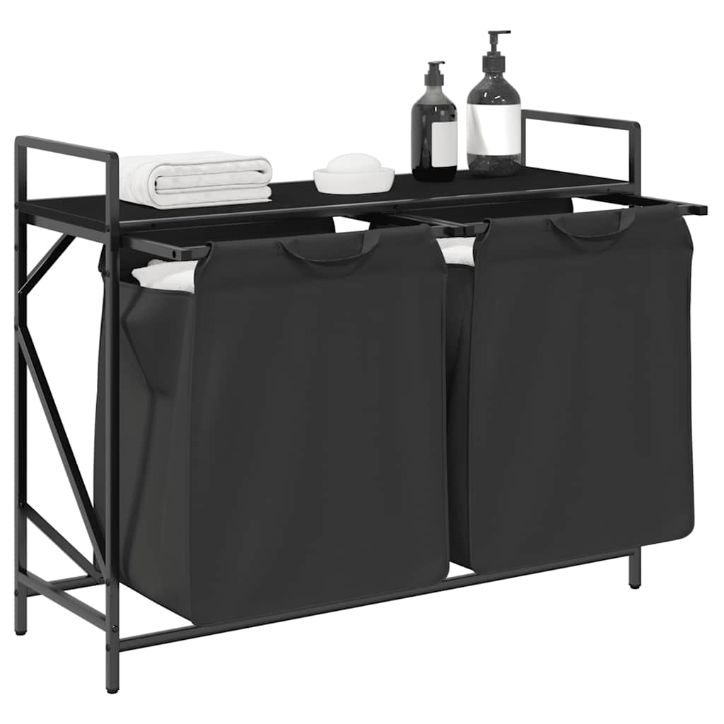 skittentøyskurv 2 rom med hylle svart eik