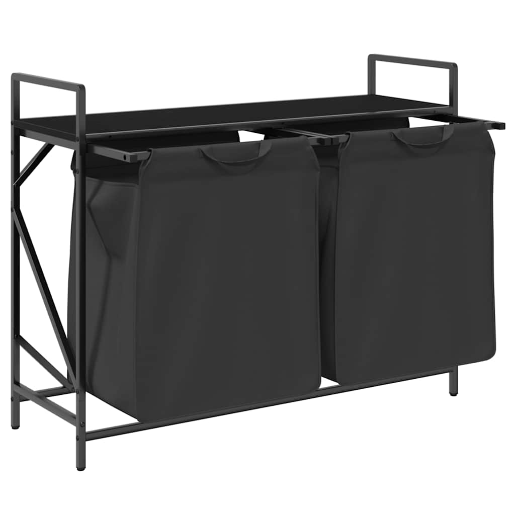 skittentøyskurv 2 rom med hylle svart eik