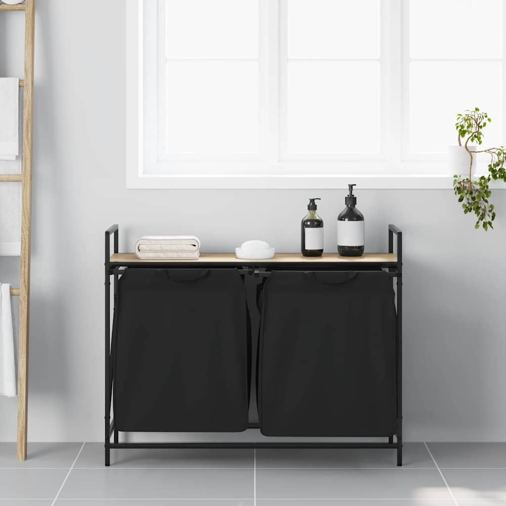 skittentøyskurv 2 rom med hylle sonoma eik