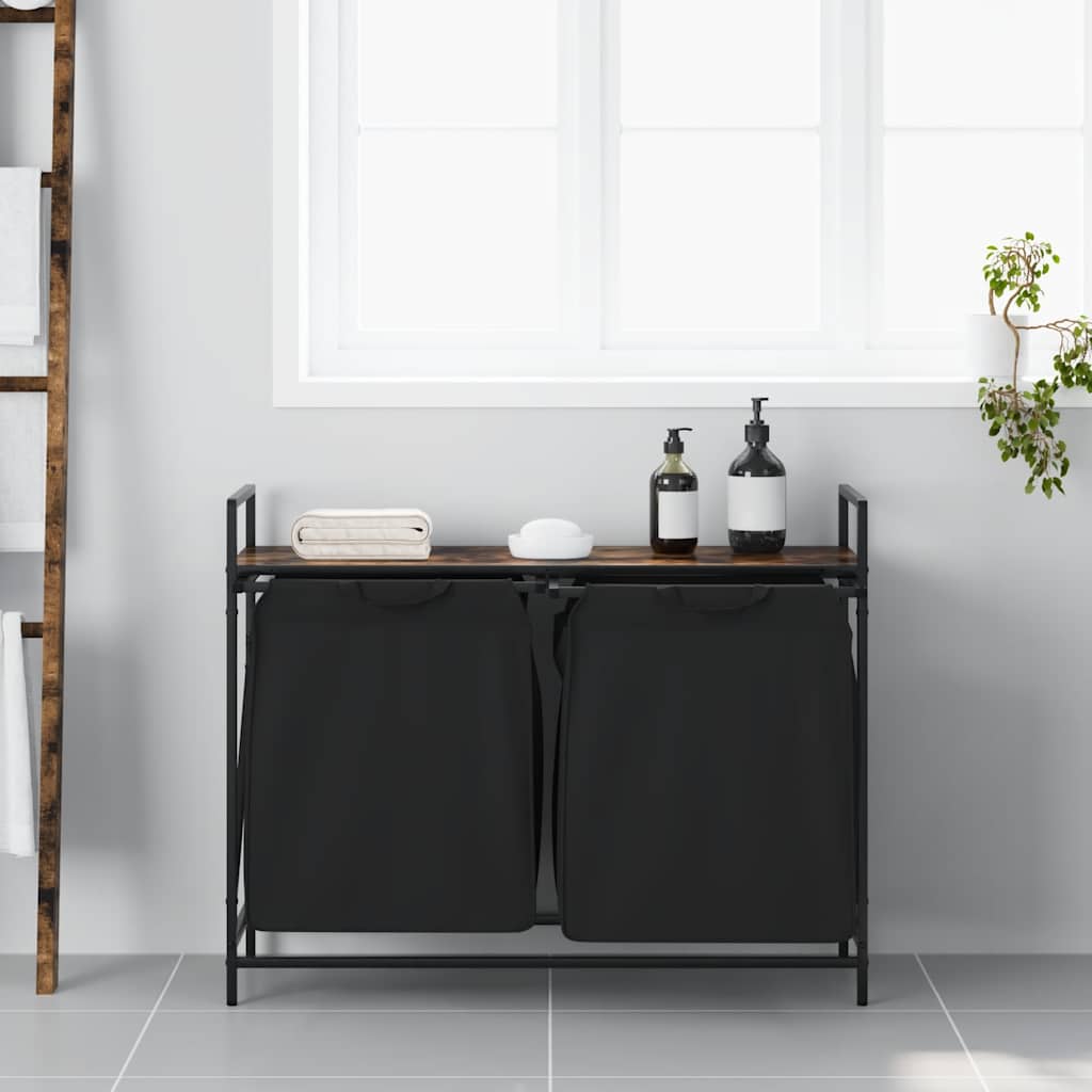 skittentøyskurv 2 rom med hylle røkt eik