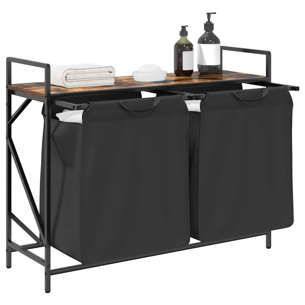 skittentøyskurv 2 rom med hylle røkt eik