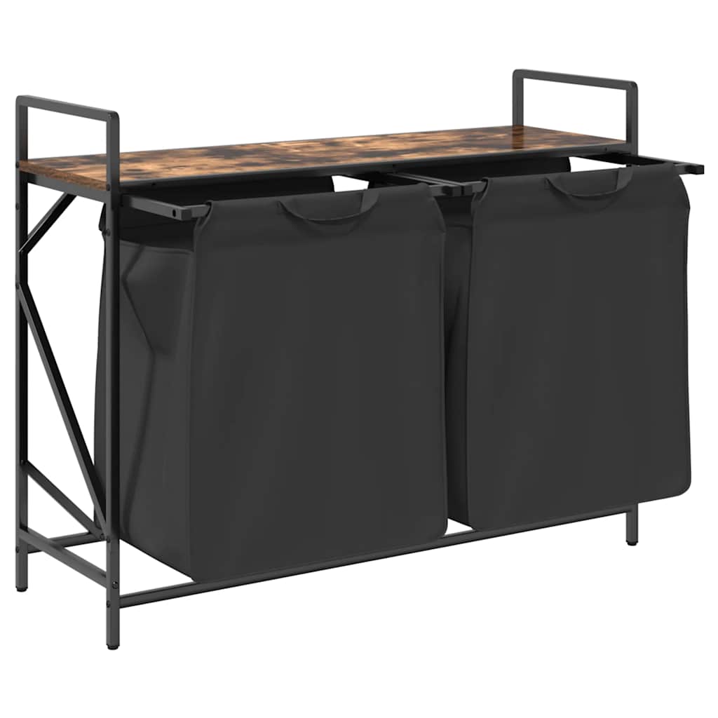 skittentøyskurv 2 rom med hylle røkt eik