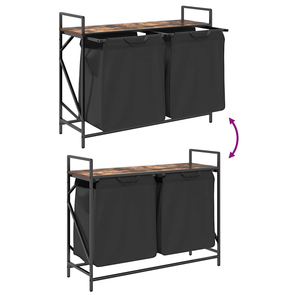 skittentøyskurv 2 rom med hylle røkt eik