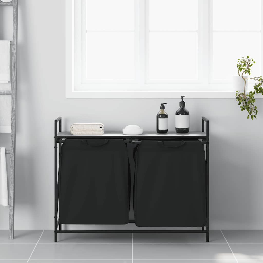 skittentøyskurv 2 rom med hylle grå eik