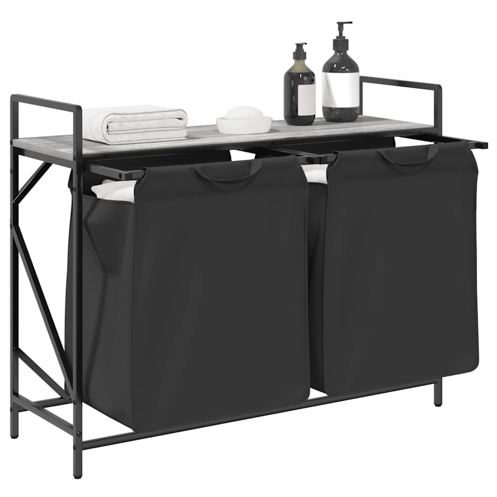 skittentøyskurv 2 rom med hylle grå eik