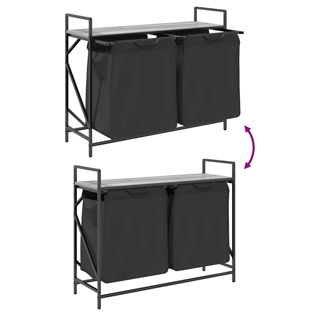 skittentøyskurv 2 rom med hylle grå eik