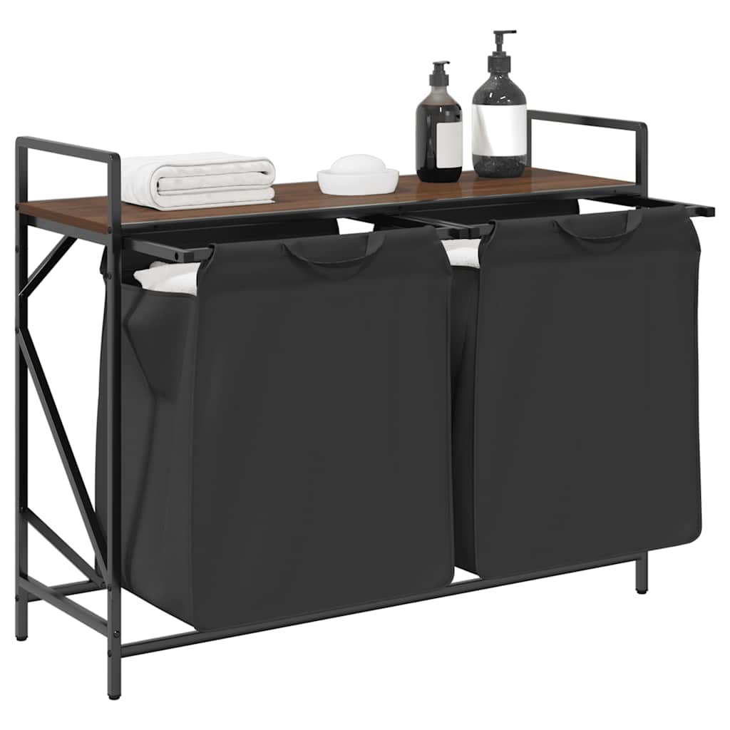 skittentøyskurv 2 rom med hylle brun eik