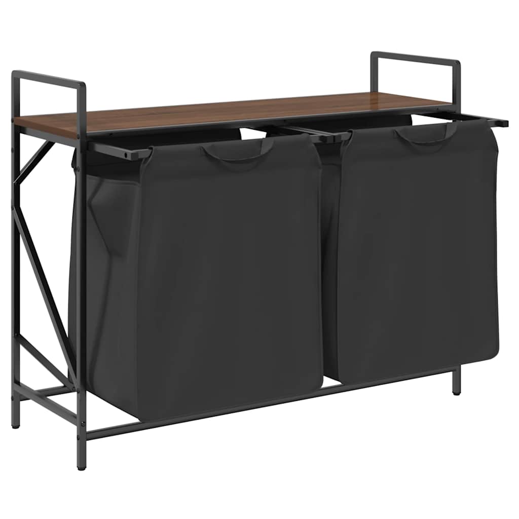 skittentøyskurv 2 rom med hylle brun eik