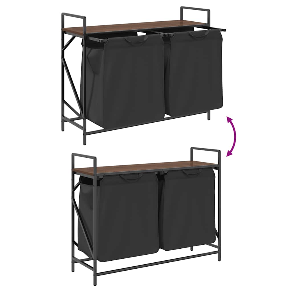 skittentøyskurv 2 rom med hylle brun eik