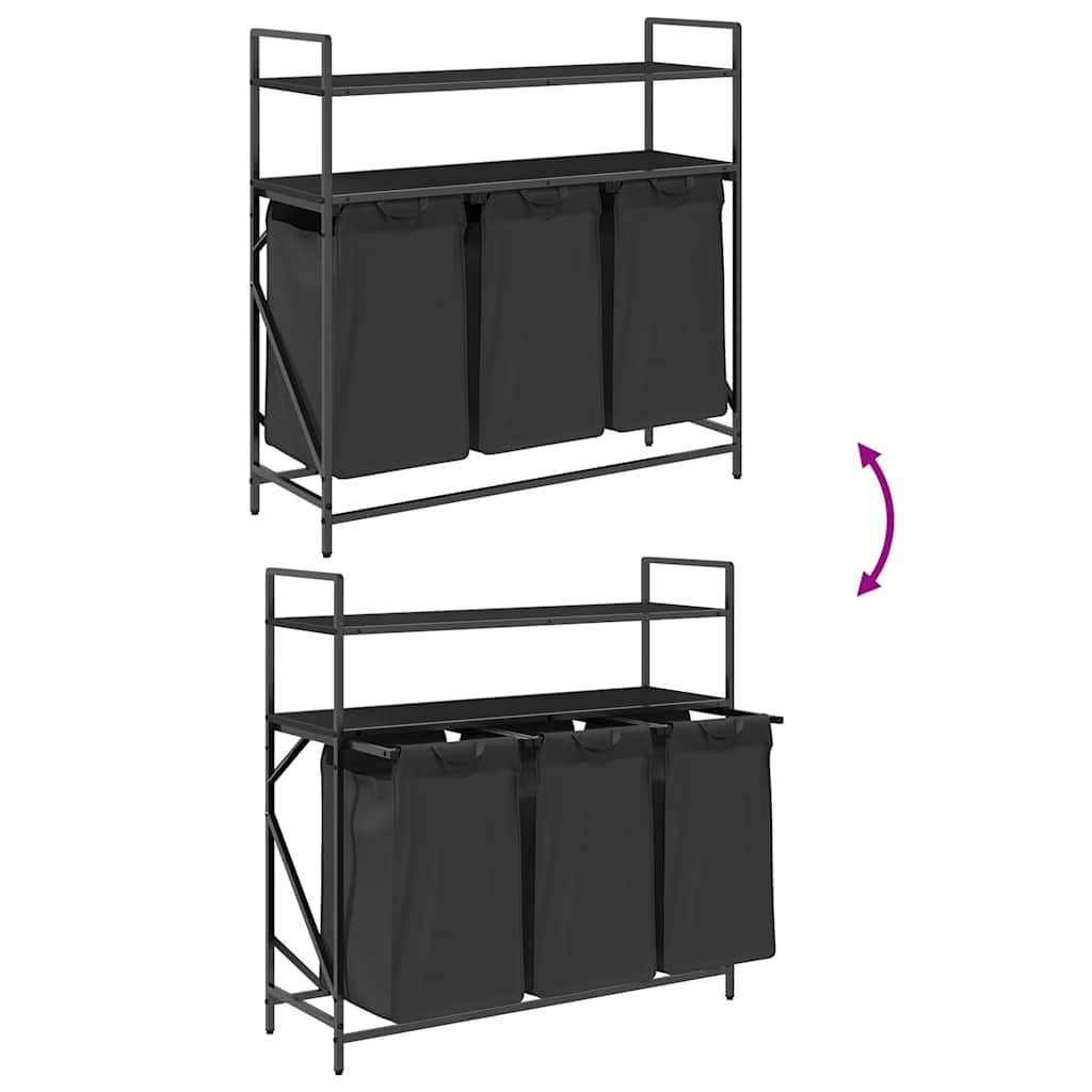 skittentøyskurv 3 rom med hyller svart eik