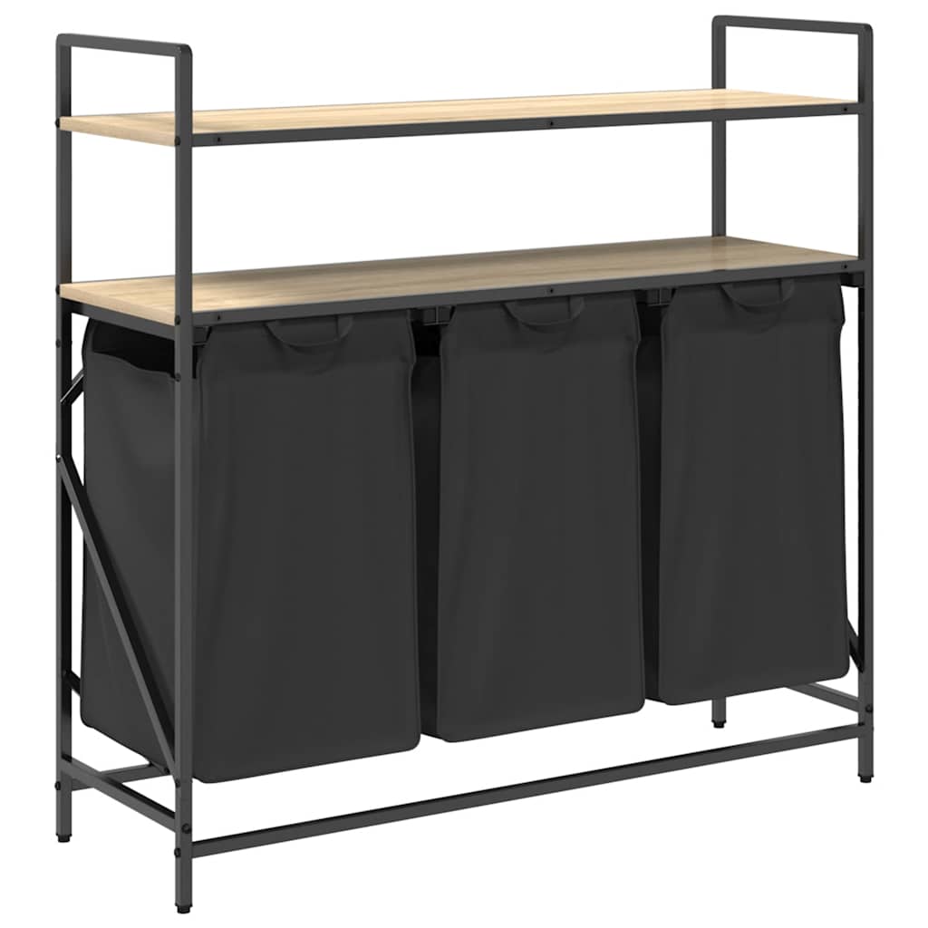 skittentøyskurv 3 rom med hyller sonoma eik