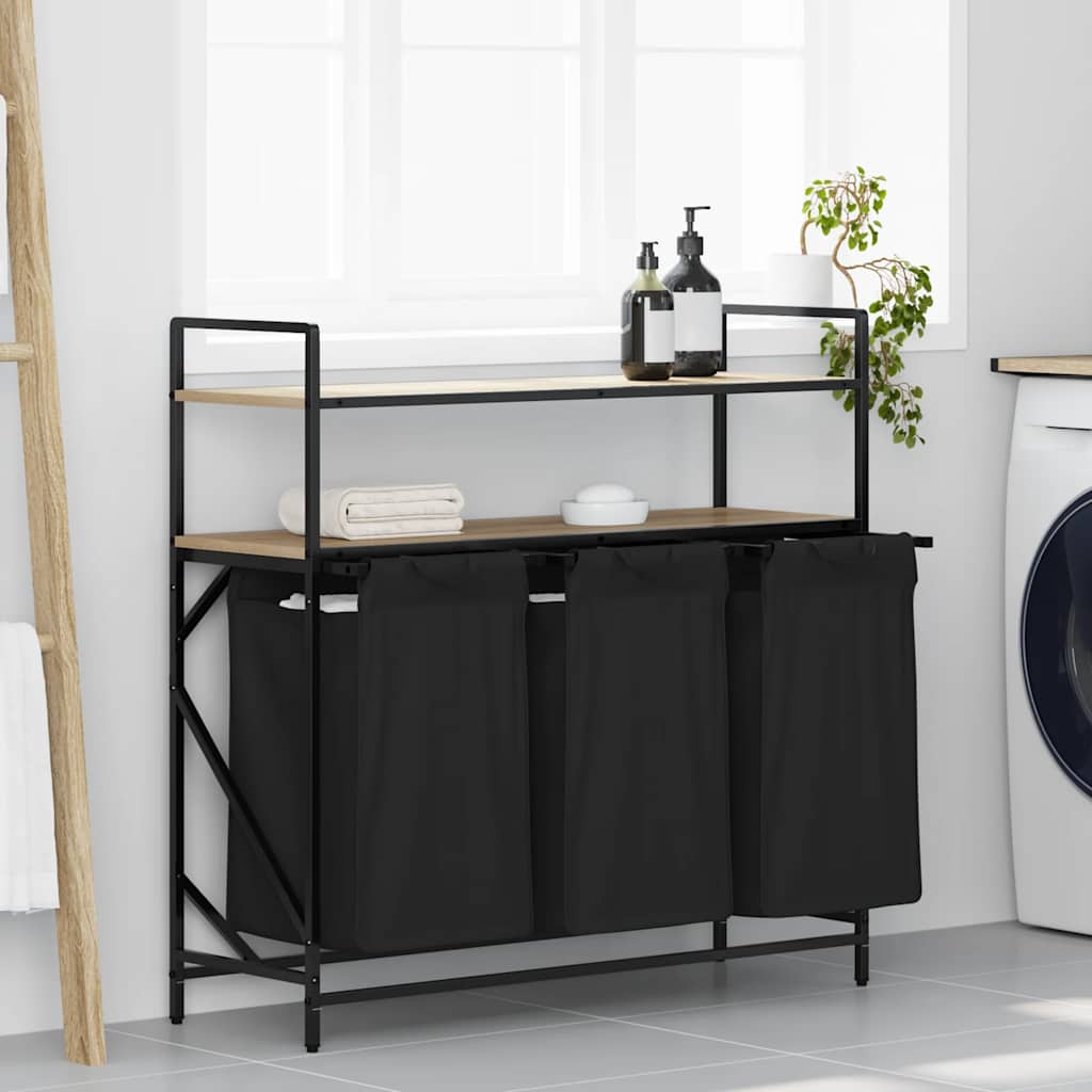 skittentøyskurv 3 rom med hyller sonoma eik