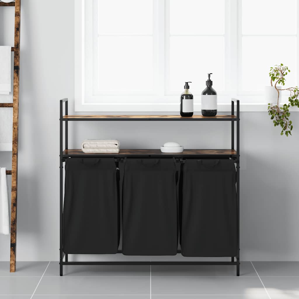 skittentøyskurv 3 rom med hyller røkt eik