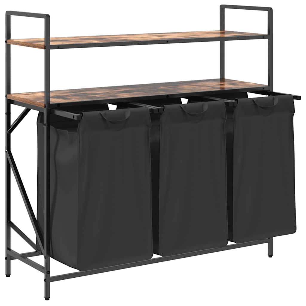 skittentøyskurv 3 rom med hyller røkt eik