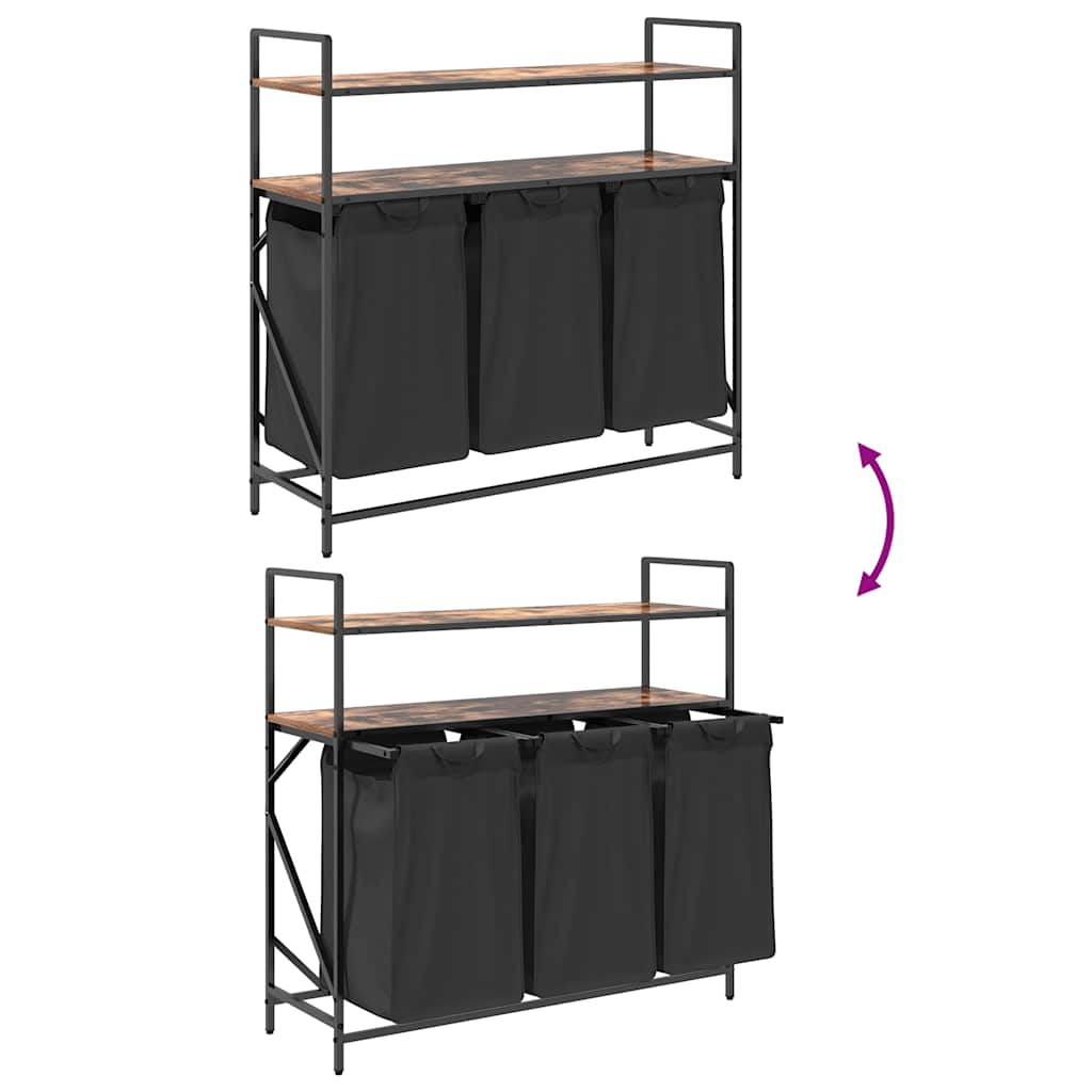 skittentøyskurv 3 rom med hyller røkt eik