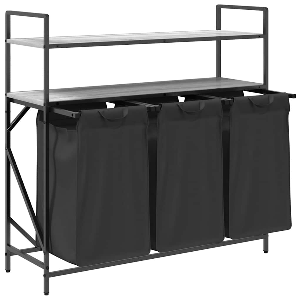 skittentøyskurv 3 rom med hyller grå eik