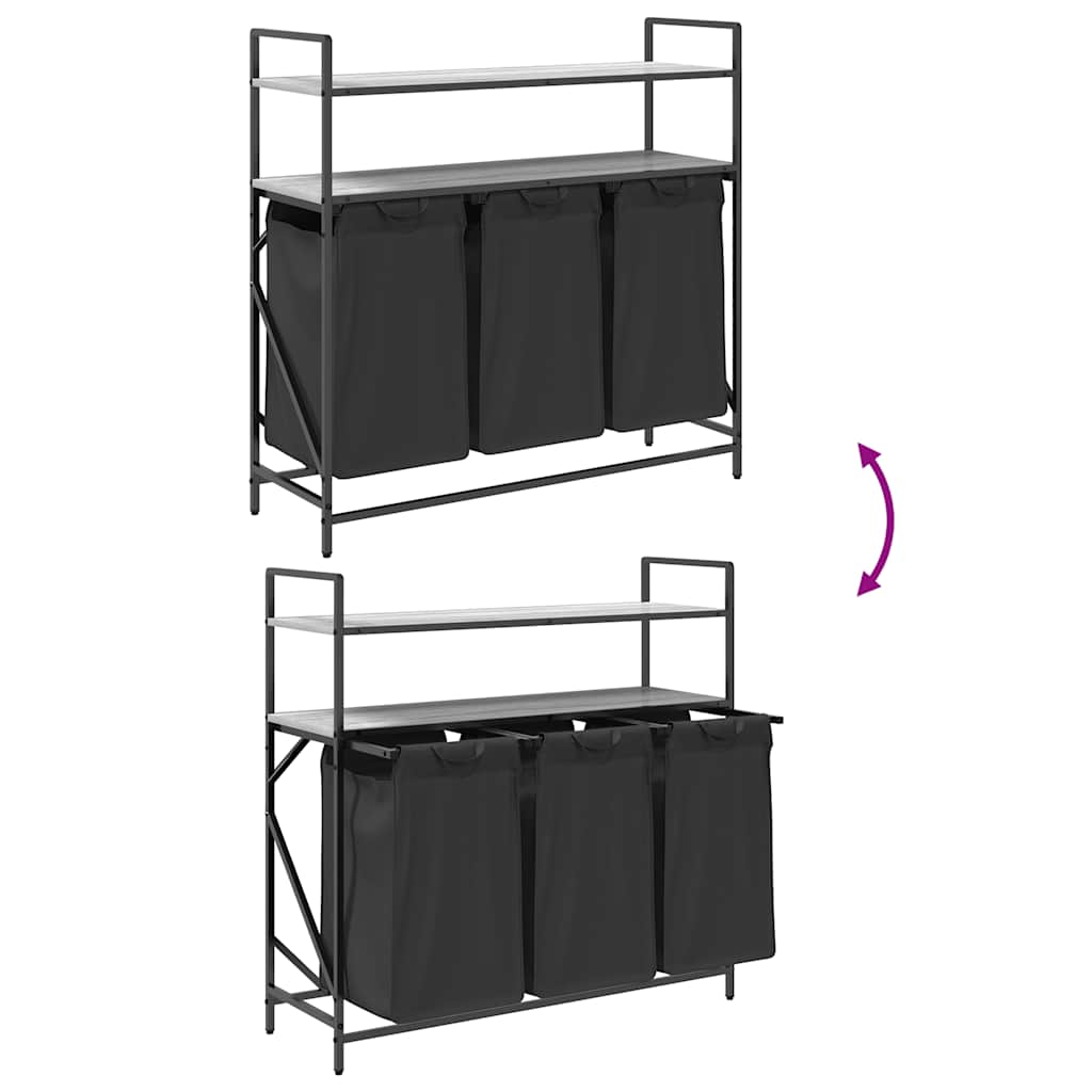 skittentøyskurv 3 rom med hyller grå eik