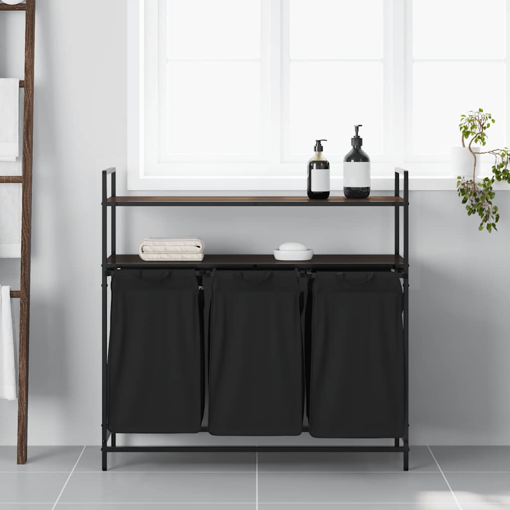 skittentøyskurv 3 rom med hyller brun eik