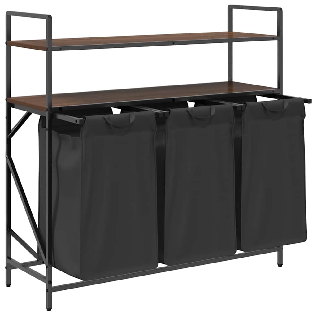 skittentøyskurv 3 rom med hyller brun eik