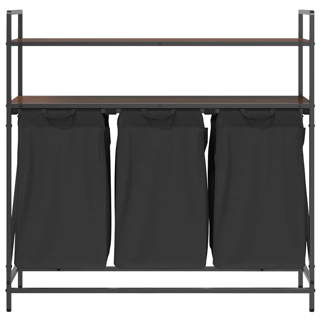 skittentøyskurv 3 rom med hyller brun eik