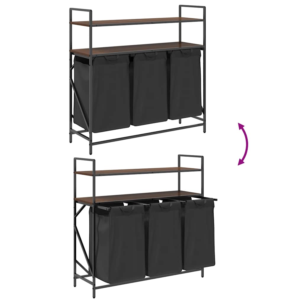 skittentøyskurv 3 rom med hyller brun eik