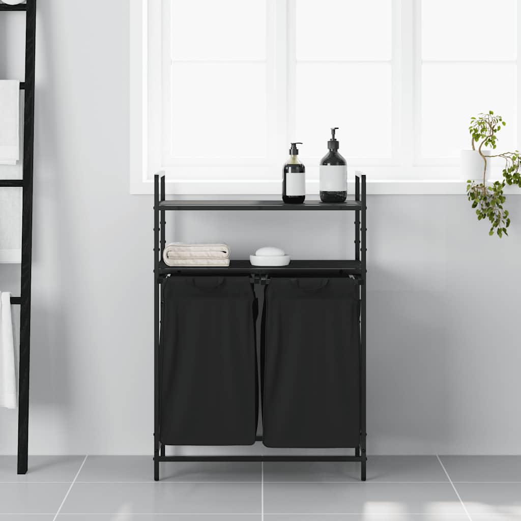 skittentøyskurv 2 rom med hyller svart eik