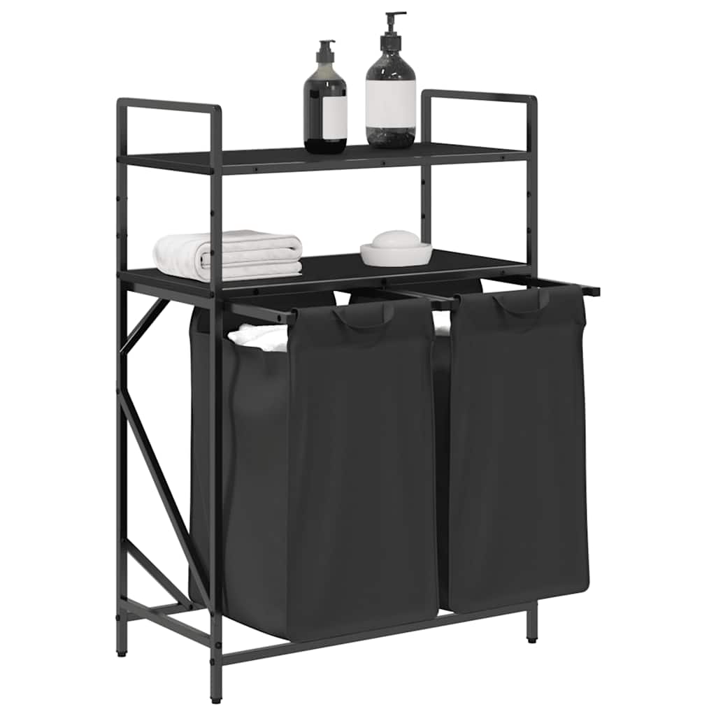 skittentøyskurv 2 rom med hyller svart eik