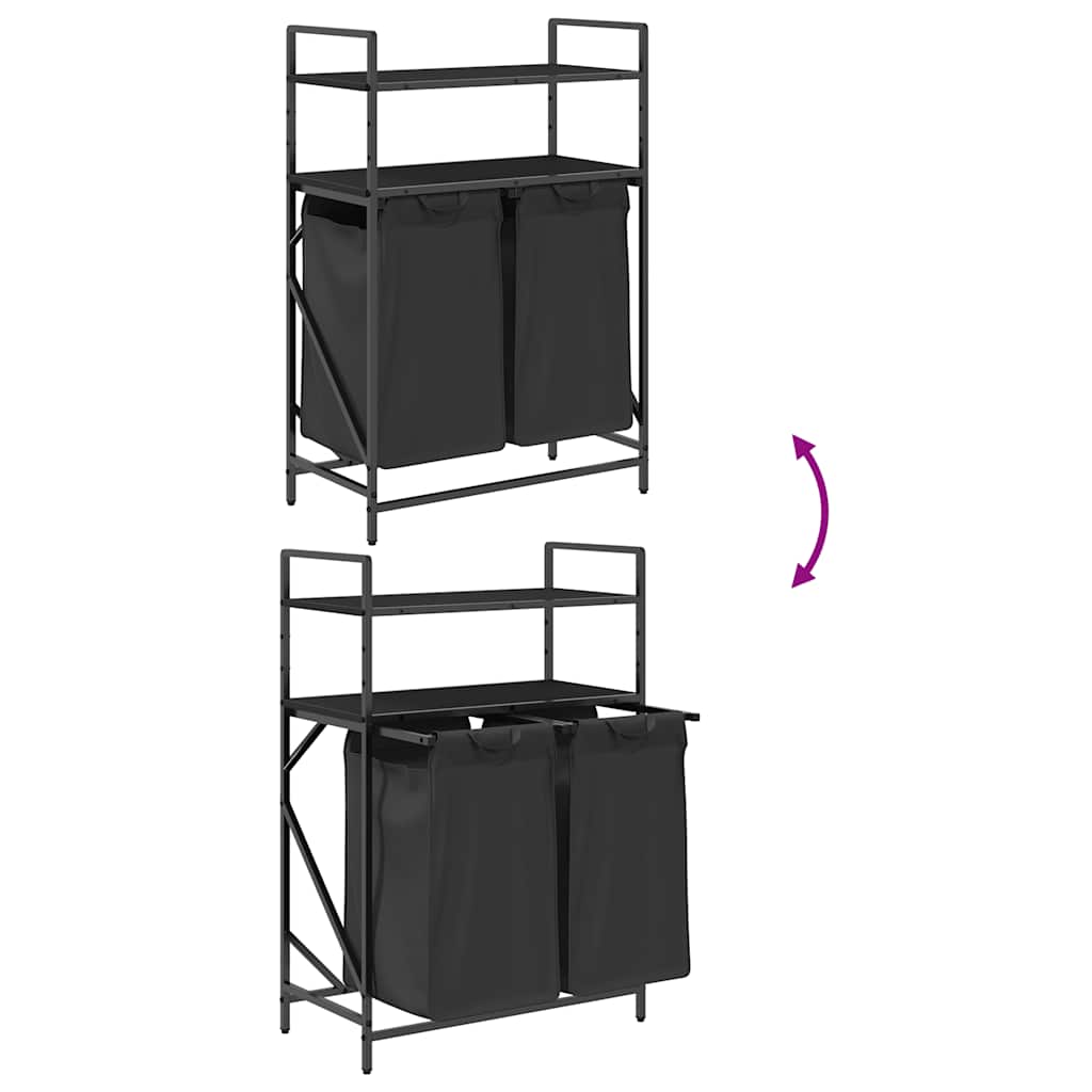 skittentøyskurv 2 rom med hyller svart eik