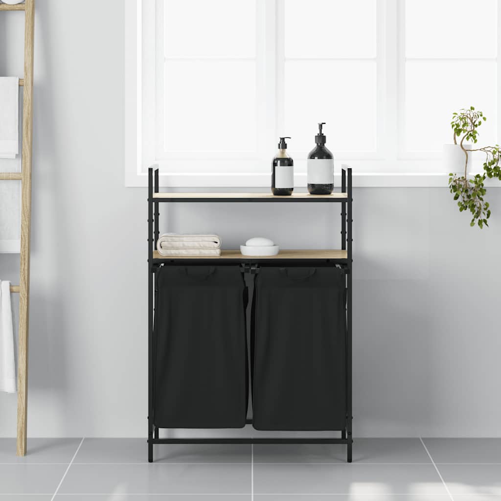 skittentøyskurv 2 rom med hyller sonoma eik