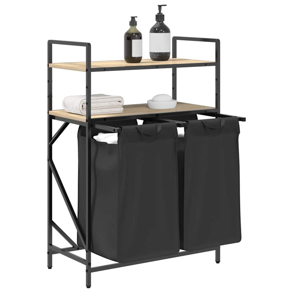 skittentøyskurv 2 rom med hyller sonoma eik