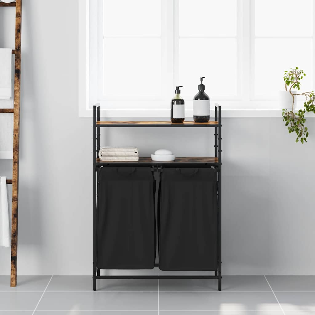 skittentøyskurv 2 rom med hyller røkt eik