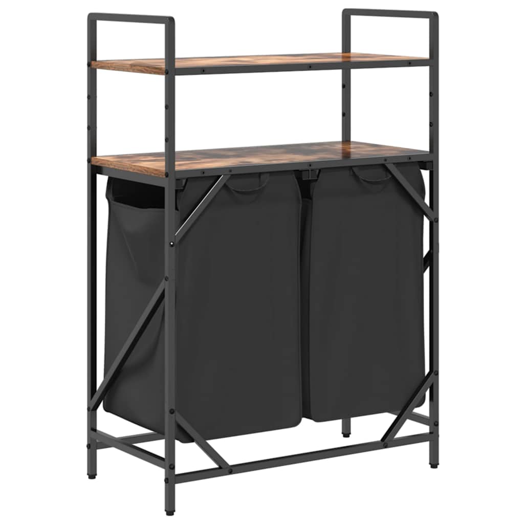 skittentøyskurv 2 rom med hyller røkt eik