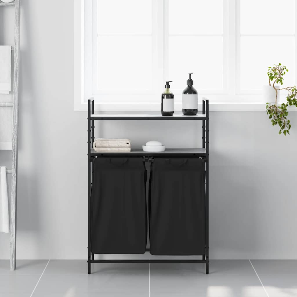 skittentøyskurv 2 rom med hyller grå eik