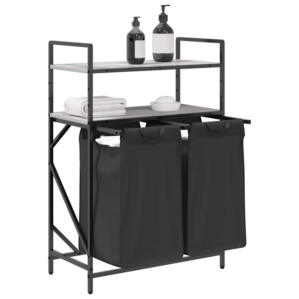 skittentøyskurv 2 rom med hyller grå eik