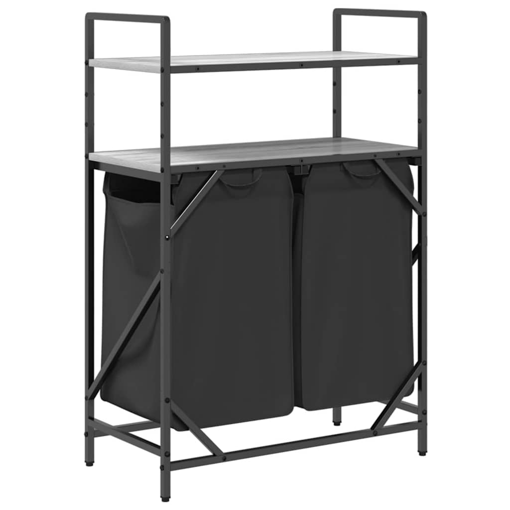 skittentøyskurv 2 rom med hyller grå eik