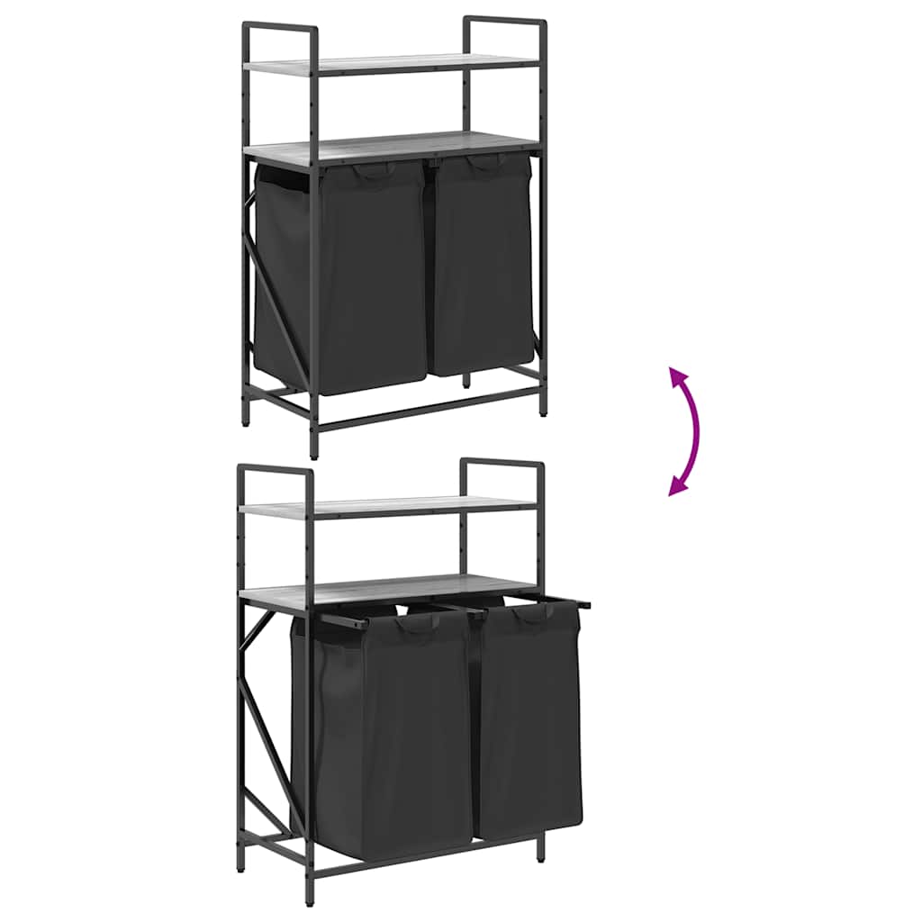 skittentøyskurv 2 rom med hyller grå eik