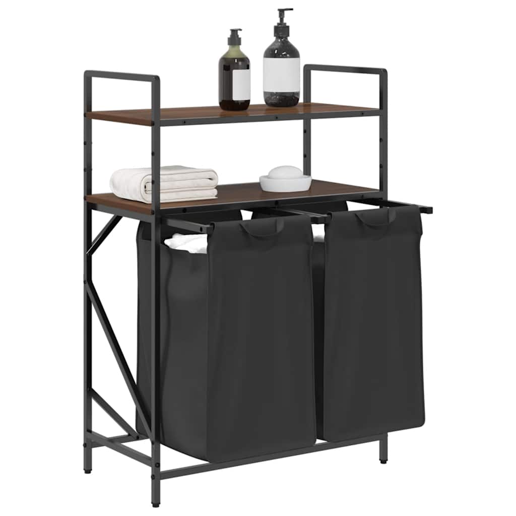 skittentøyskurv 2 rom med hyller brun eik