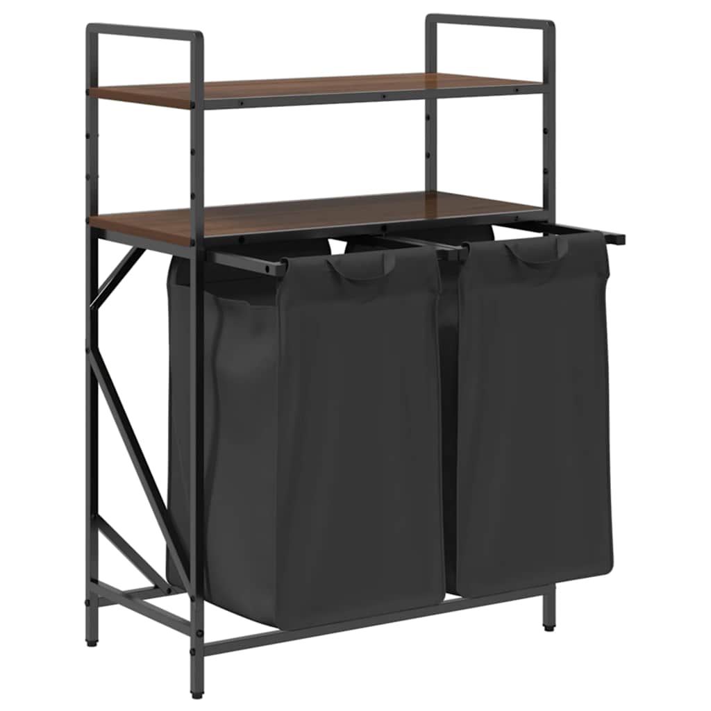 skittentøyskurv 2 rom med hyller brun eik