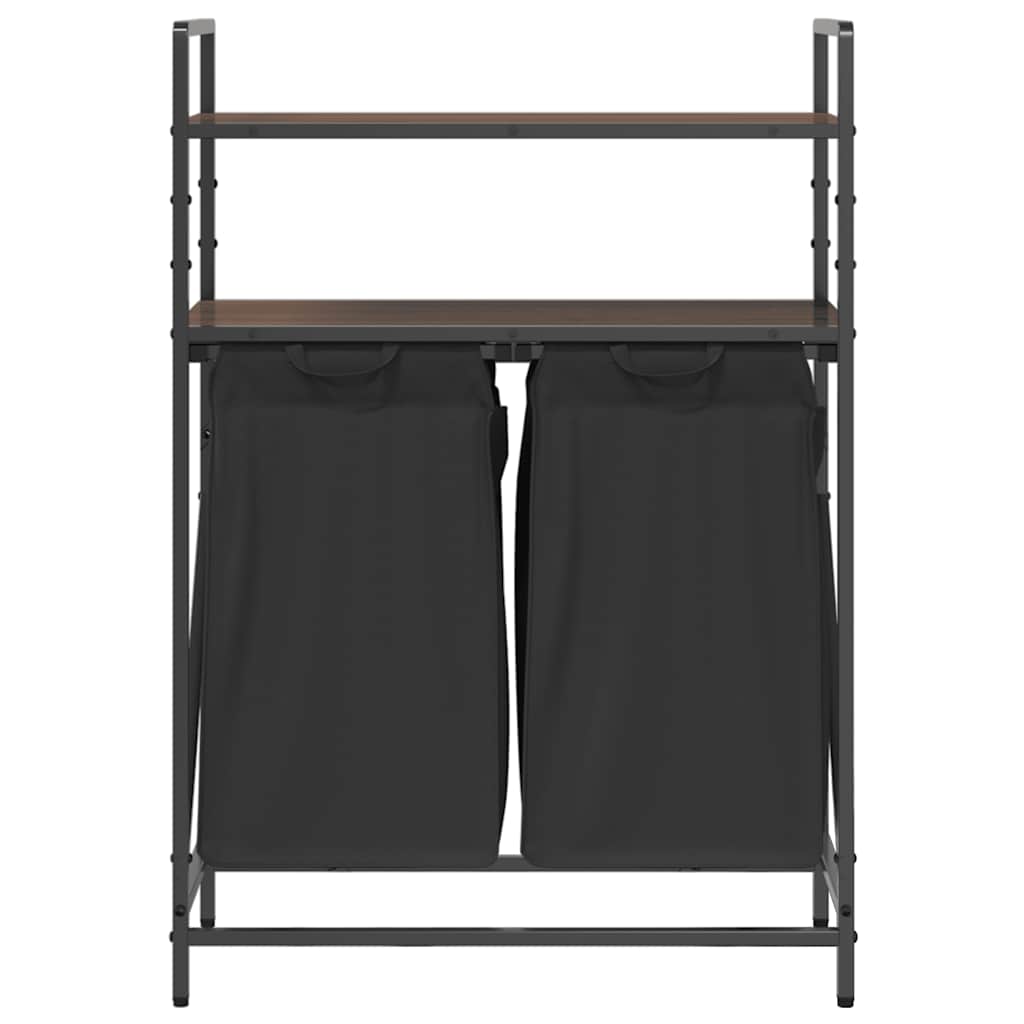 skittentøyskurv 2 rom med hyller brun eik