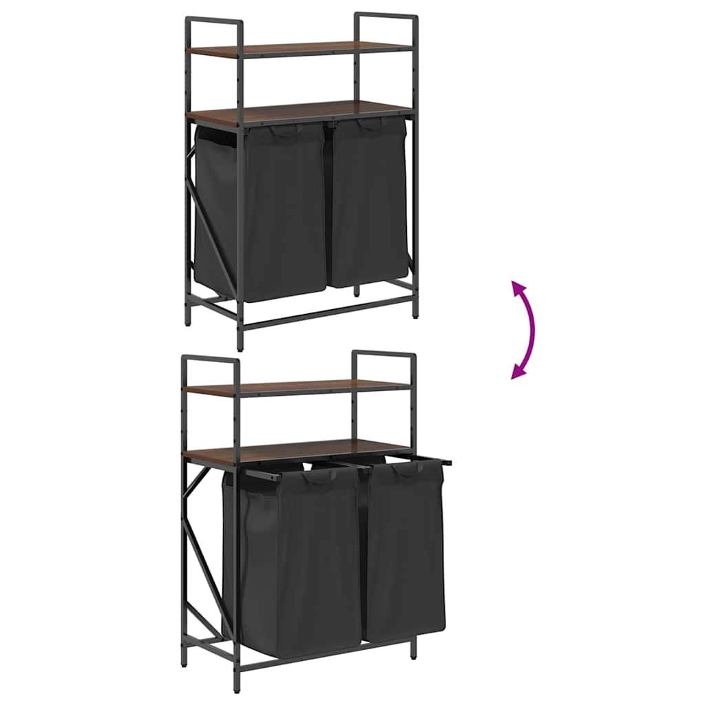 skittentøyskurv 2 rom med hyller brun eik