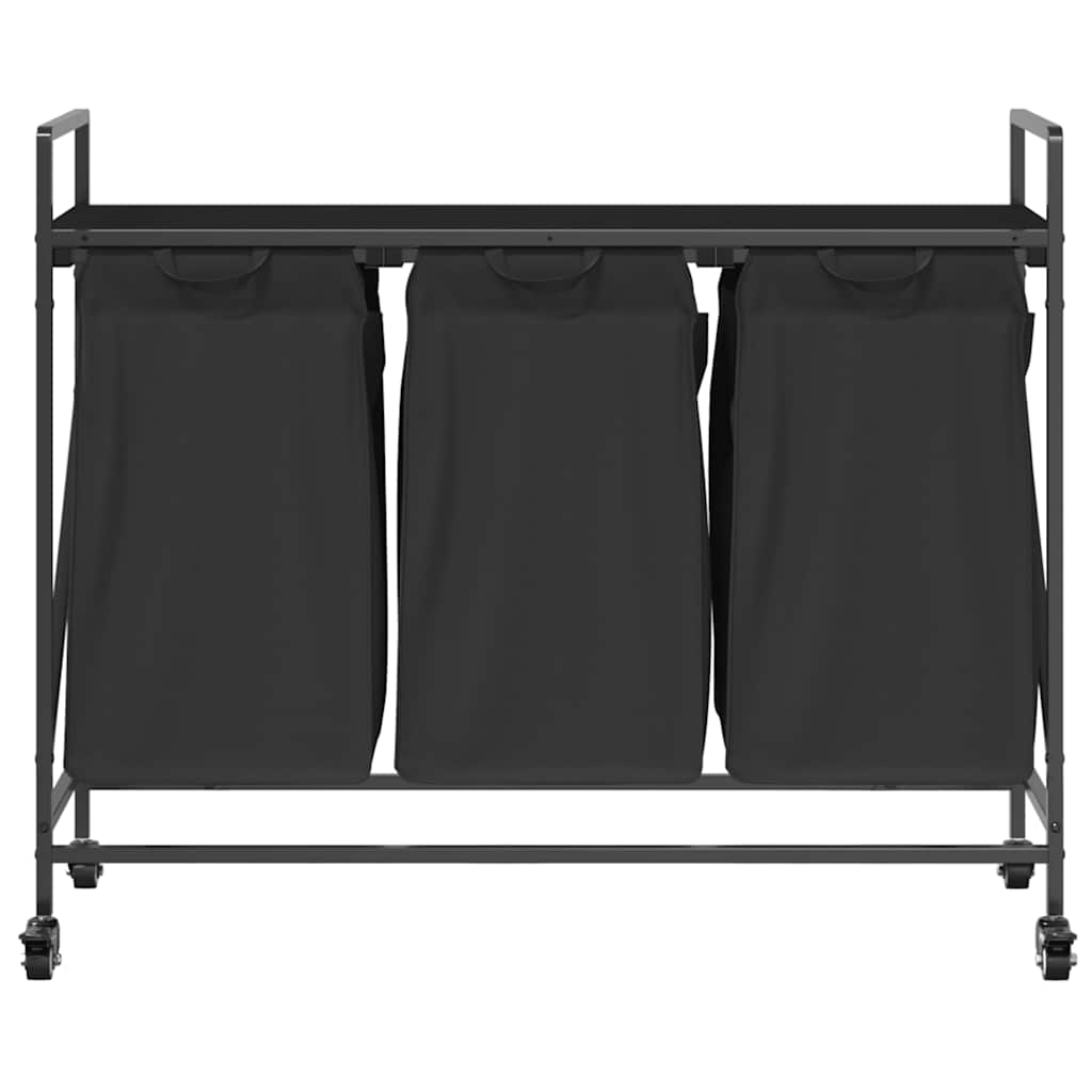 skittentøyskurv 3 rom med hjul svart eik